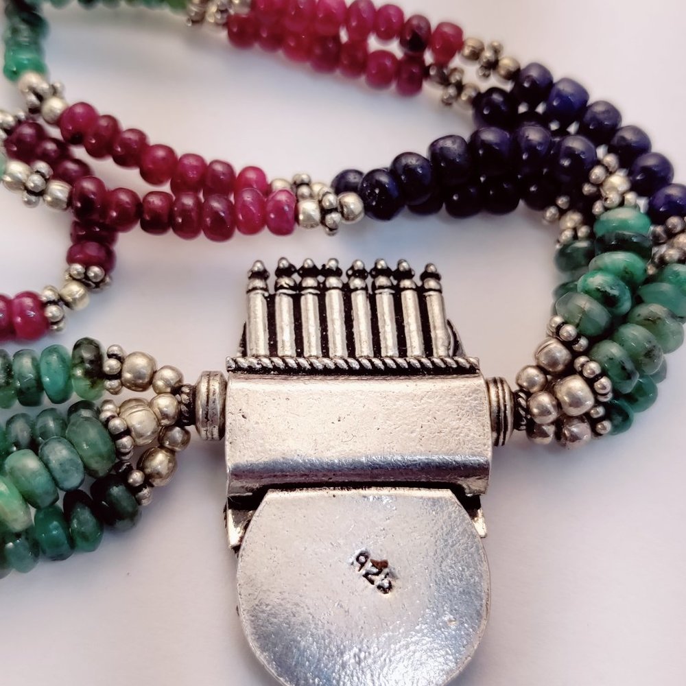 21" Solid Sterling Silver Multi Stone Necklace - image 5